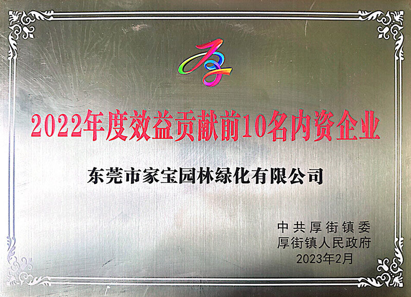 2022年度东莞厚街效益孝顺前十名内资企业